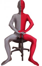 Zentai bicolore gris ardoise et rouge élasthanne lycra déguisement seconde peau