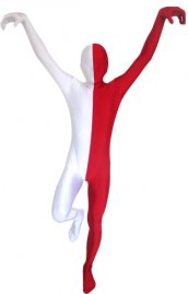 Zentai bicolore blanc et rouge élasthanne lycra déguisement seconde peau