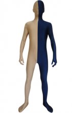 Zentai bicolore carnation et marine élasthanne lycra déguisement seconde peau Zentai bicolore carnation et marine élasthanne lycra déguisement seconde peau