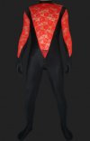 Noir rouge élasthanne lycra dentelle catsuit sans la cagoule