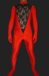 Rouge noir élasthanne lycra dentelle unisexe catsuit sans la cagoule