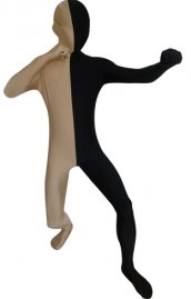 Zentai bicolore carnation et noir élasthanne lycra déguisement seconde peau