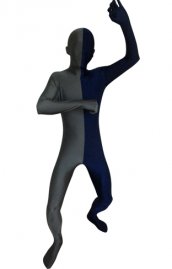 Zentai bicolore gris ardoise et marine élasthanne lycra déguisement seconde peau