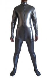 Seconde peau argent foncé brillant effet métallique catsuit (Sans la cagoule ni les gants)