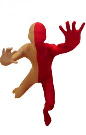 Zentai bicolore carnation et rouge élasthanne lycra déguisement seconde peau