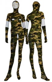 Camouflage lycra zentai avec ouverture visage zip poitrine et zip entrejambe