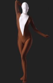 Blanc Brun col v élasthanne lycra déguisement zentai