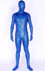 bleu écaille motif brillant métallique combinaison intégrale seconde peau large échelle