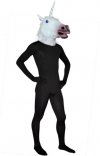 Mascotte tête de licorne masque latex blanc cagoule