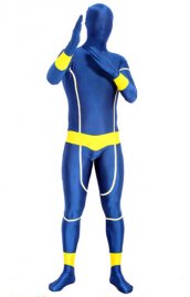 Bleu royal jaune brille dans le noir Super Hero déguisement seconde peau