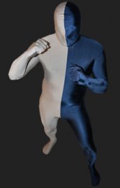 Zentai bicolore argent et marine élasthanne lycra déguisement seconde peau