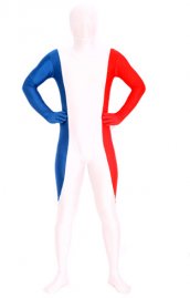 Drapeau de la France tricolore morph suit élasthanne lycra unisexe seconde peau zentai