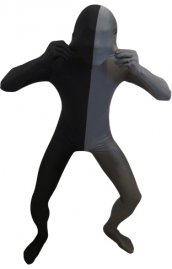 Déguisement zentai bicolore noir et gris ardoise élasthanne lycra seconde peau