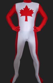 Drapeau Canada Morph suit rouge blanc élasthanne lycra unisexe zentai