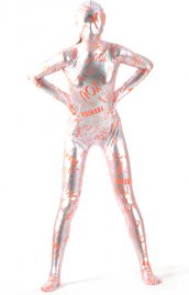 Textee orange argent brillant morph zentai suit