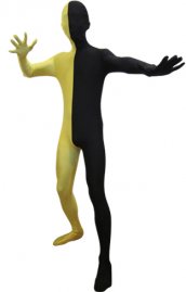 Zentai bicolore jaune et noir élasthanne lycra déguisement seconde peau