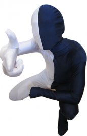 Zentai bicolore blanc et marine élasthanne lycra déguisement seconde peau