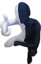 Zentai bicolore blanc et marine élasthanne lycra déguisement seconde peau