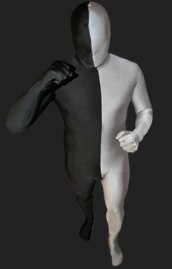 Zentai bicolore noir et argent élasthanne lycra déguisement seconde peau