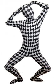 Damier déguisement seconde peau noir blanc élasthanne lycra combinaison intégrale zentai