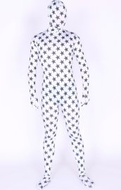 Costume seconde peau blanc lycra spandex zentai motif des étoiles