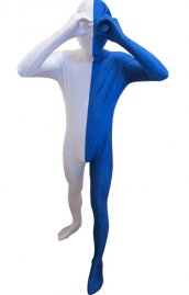 Zentai bicolore blanc et bleu élasthanne lycra déguisement seconde peau