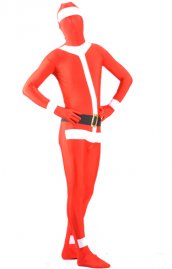 Père Noel déguisement seconde peaurouge blanc élasthanne lycra combinaison intégrale zentai