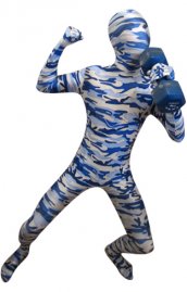 Camouflage bleu clair et bleu élasthanne lycra seconde peau