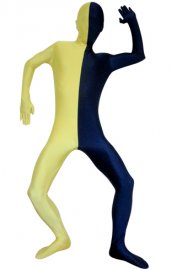 Zentai bicolore jaune et marine élasthanne lycra déguisement seconde peau