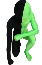 Zentai bicolore noir et vert élasthanne lycra déguisement seconde peau