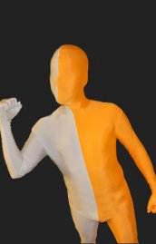 Zentai bicolore blanc et jaune élasthanne lycra déguisement seconde peau