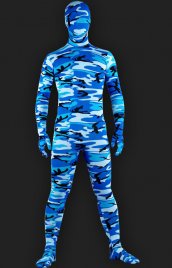 Déguisement seconde peau bleu camouflage unisexe lycra élasthanne