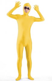 Combi intégrale jaune doré lycra ouverture visage déguisement seconde peau