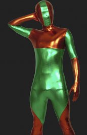 Vert orange symétrique motif effet métallique zentai seconde peau