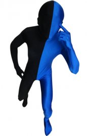 Zentai bicolore noir et bleu élasthanne lycra déguisement seconde peau